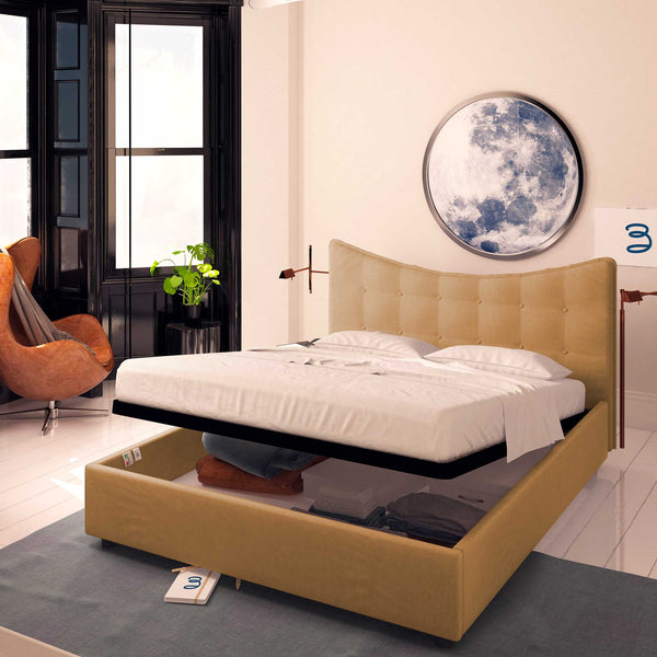 Baldiflex letto contenitore matrimoniale in ecopelle Moon marrone chiaro