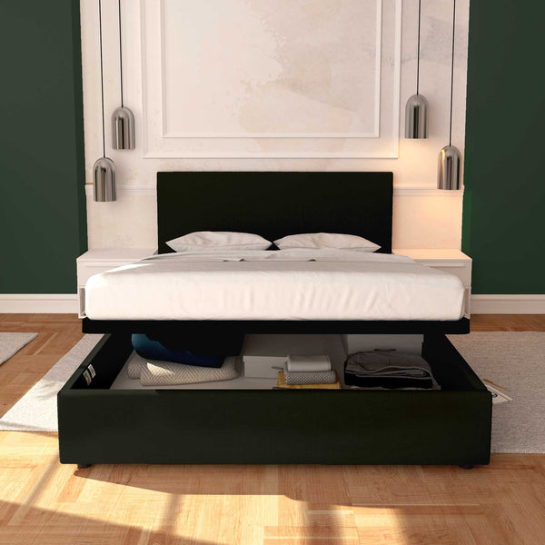 Baldiflex letto contenitore matrimoniale in ecopelle sfoderabile Rossano nero