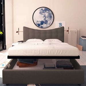 Baldiflex letto contenitore matrimoniale in tessuto Moon caffe