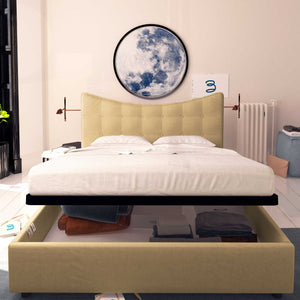 Baldiflex letto contenitore matrimoniale in tessuto Moon cammello