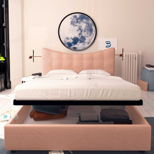 Baldiflex letto contenitore matrimoniale in tessuto Moon rosa antico