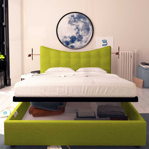 Baldiflex letto contenitore matrimoniale in tessuto Moon verde