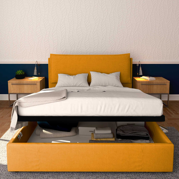 Baldiflex letto contenitore matrimoniale in tessuto sfoderabile Giuliano mango