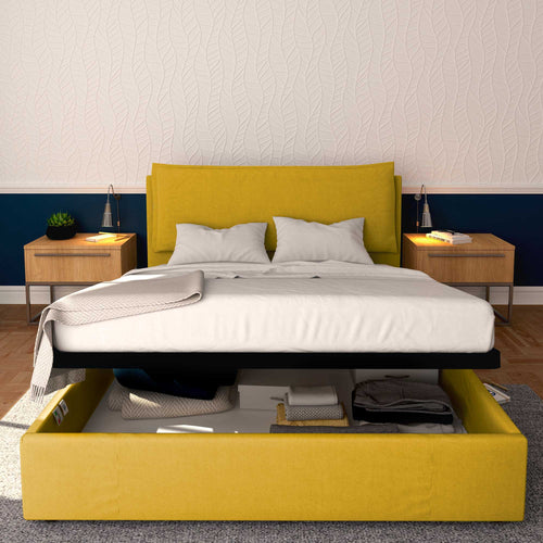 Baldiflex letto contenitore matrimoniale in tessuto sfoderabile Giuliano giallo senape