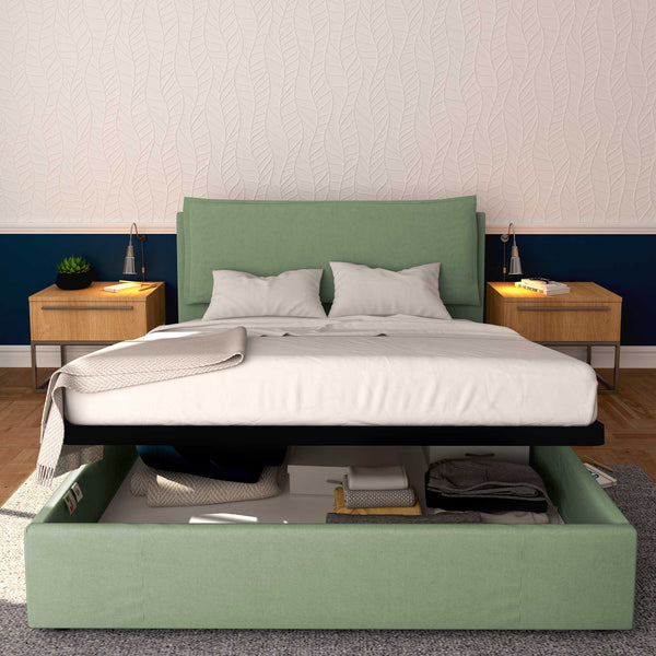 Baldiflex letto contenitore matrimoniale in tessuto sfoderabile Giuliano verde menta