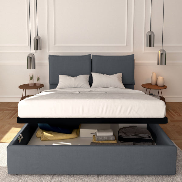 Baldiflex letto contenitore matrimoniale in tessuto sfoderabile Licia grigio antracite
