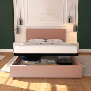 Baldiflex letto contenitore matrimoniale in tessuto sfoderabile Rossano rosa antico