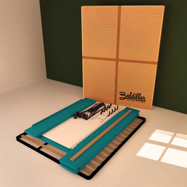 Baldiflex letto contenitore matrimoniale in tessuto sfoderabile Rossano turchese