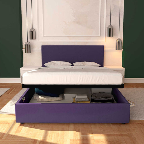 Baldiflex letto contenitore matrimoniale in tessuto sfoderabile Rossano viola