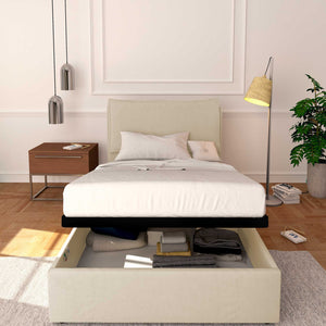 Baldiflex letto contenitore a una piazza e mezzo in ecopelle sfoderabile Licia beige chiaro