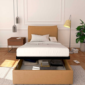 Baldiflex letto contenitore a una piazza e mezzo in ecopelle sfoderabile Licia marrone chiaro