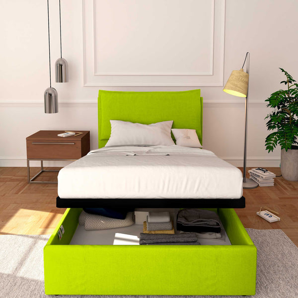 Baldiflex letto contenitore a una piazza e mezzo in ecopelle sfoderabile Licia verde mela