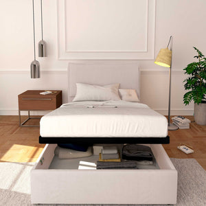 Baldiflex letto contenitore a una piazza e mezzo in tessuto sfoderabile Licia grigio chiaro