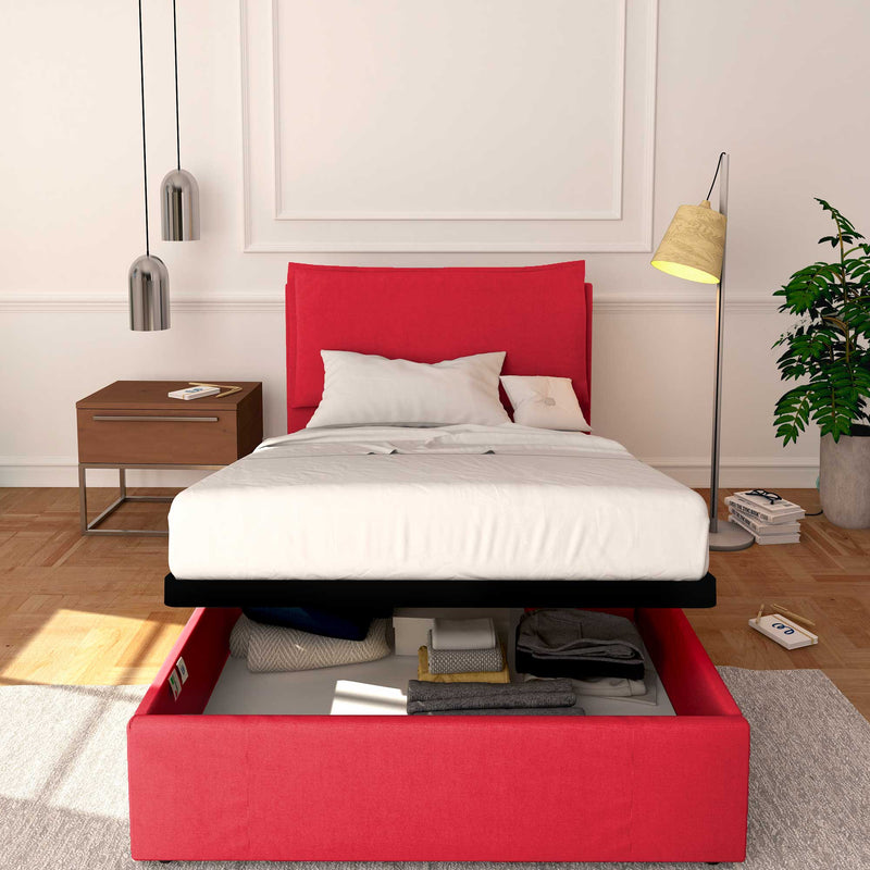 Baldiflex letto contenitore a una piazza e mezzo in tessuto sfoderabile Licia rosso