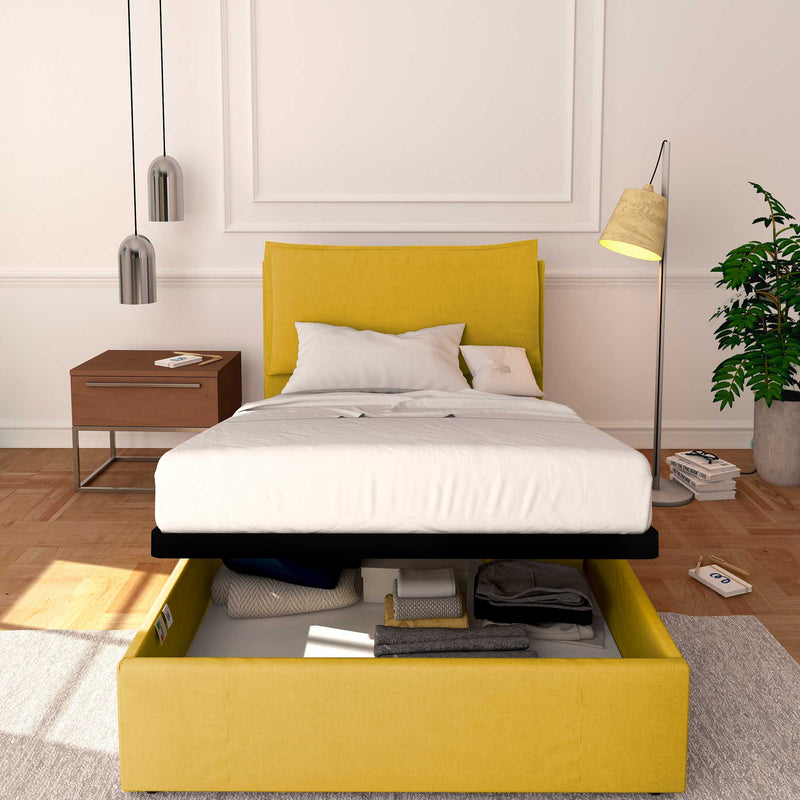 Baldiflex letto contenitore a una piazza e mezzo in tessuto sfoderabile Licia giallo senape