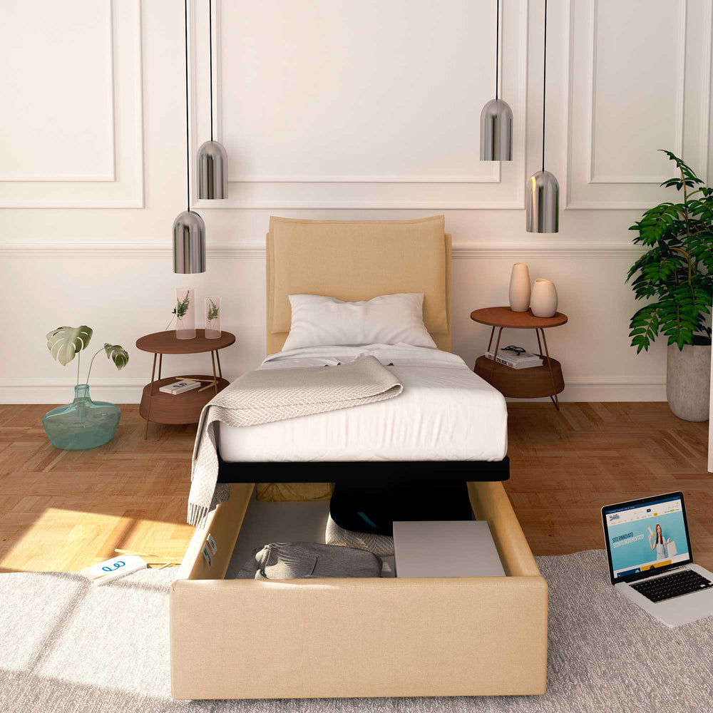 Baldiflex letto contenitore singolo in ecopelle sfoderabile Licia beige