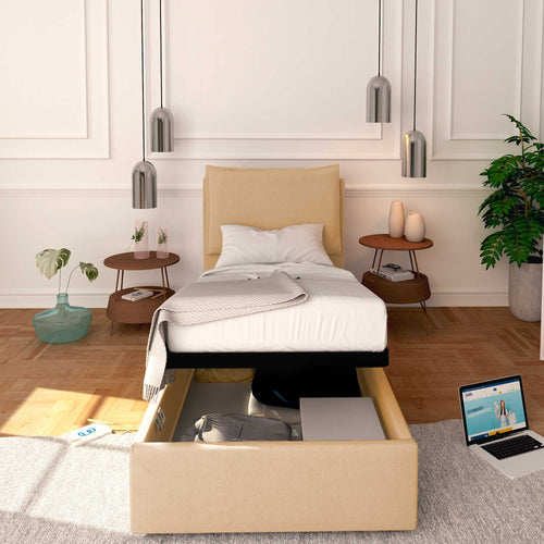 Baldiflex letto contenitore singolo in ecopelle sfoderabile Licia beige