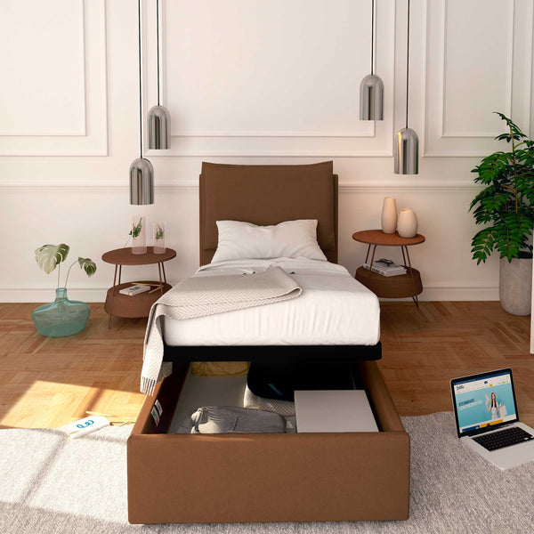 Baldiflex letto contenitore singolo in ecopelle sfoderabile Licia caffe