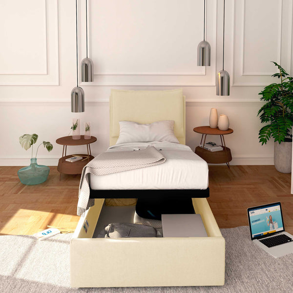 Baldiflex letto contenitore singolo in ecopelle sfoderabile Licia crema