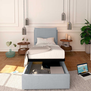 Baldiflex letto contenitore singolo in ecopelle sfoderabile Licia grigio chiaro