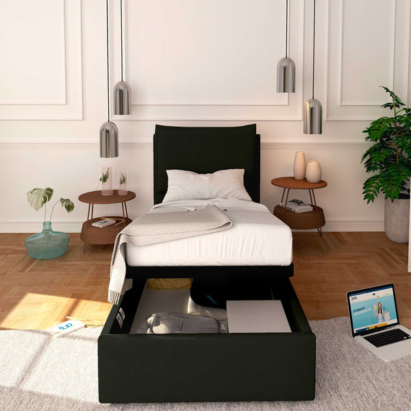 Baldiflex letto contenitore singolo in ecopelle sfoderabile Licia nero