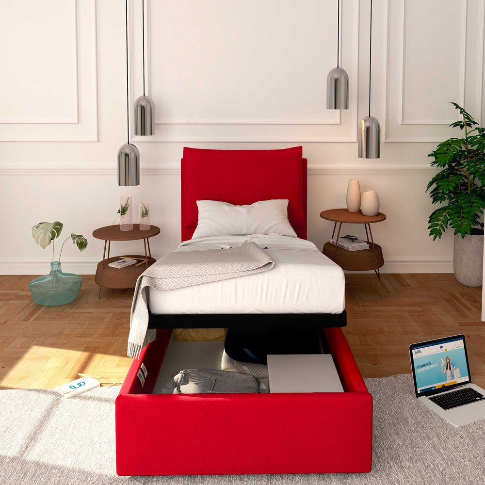 Baldiflex letto contenitore singolo in ecopelle sfoderabile Licia rosso