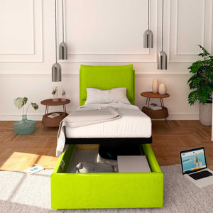 Baldiflex letto contenitore singolo in ecopelle sfoderabile Licia verde mela