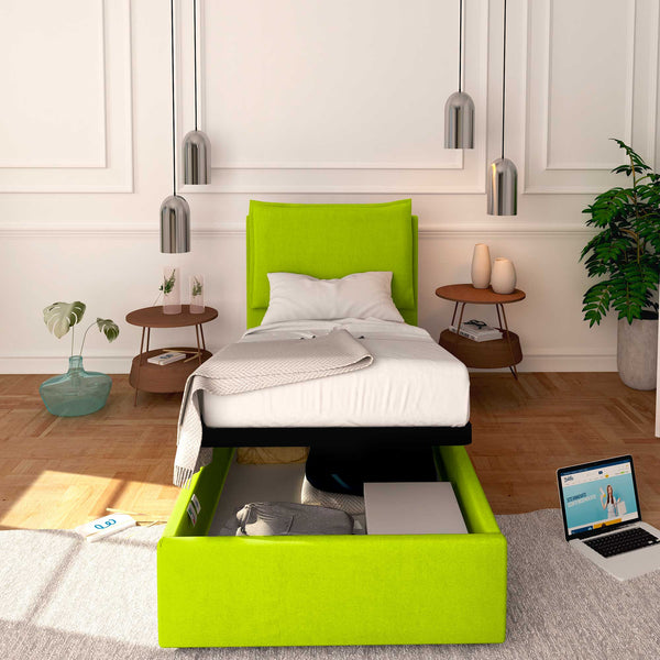Baldiflex letto contenitore singolo in ecopelle sfoderabile Licia verde mela