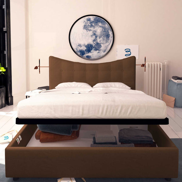 Baldiflex letto contenitore singolo in tessuto Moon marrone