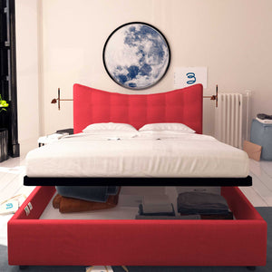 Baldiflex letto contenitore singolo in tessuto Moon rosso