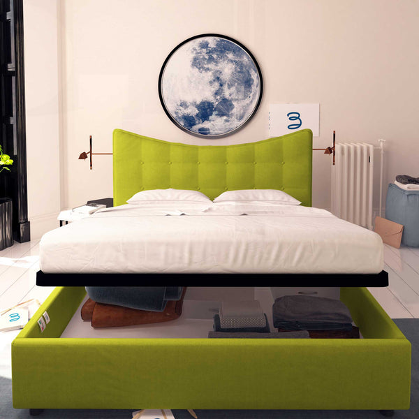 Baldiflex letto contenitore singolo in tessuto Moon verde