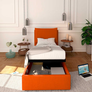 Baldiflex letto contenitore singolo in tessuto sfoderabile Licia arancione