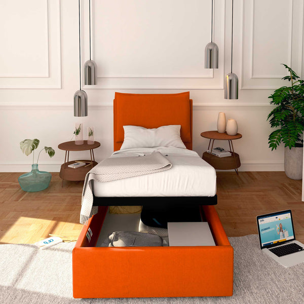 Baldiflex letto contenitore singolo in tessuto sfoderabile Licia arancione