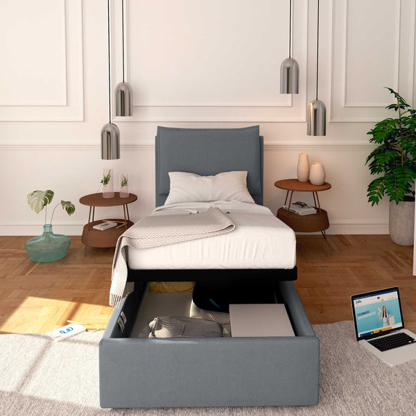 Baldiflex letto contenitore singolo in tessuto sfoderabile Licia grigio antracite