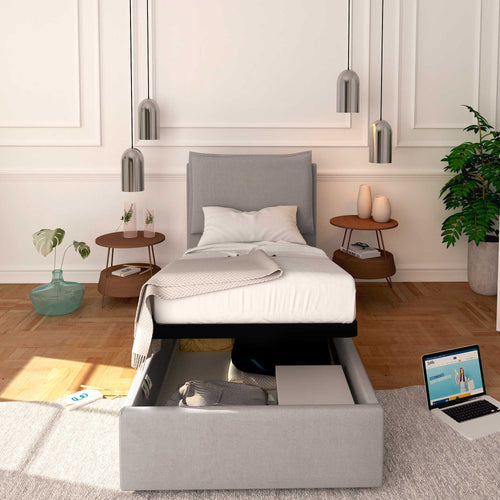 Baldiflex letto contenitore singolo in tessuto sfoderabile Licia grigio