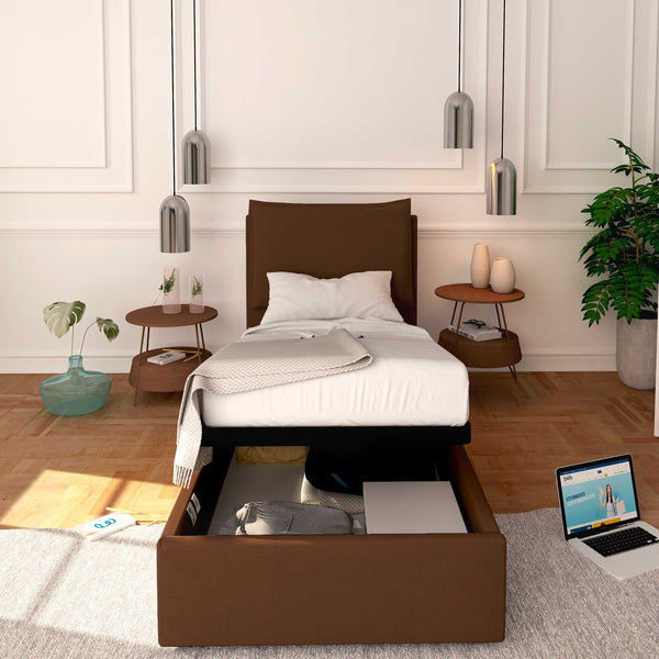 Baldiflex letto contenitore singolo in tessuto sfoderabile Licia marrone