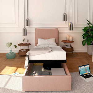 Baldiflex letto contenitore singolo in tessuto sfoderabile Licia rosa antico