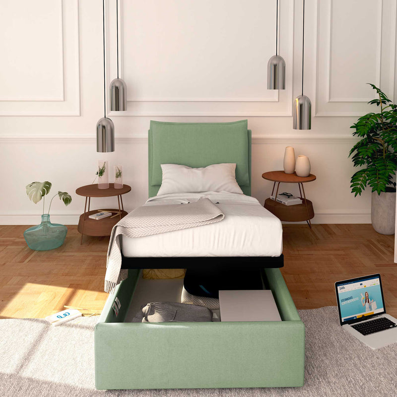 Letto Imbottito Letto Singolo Contenitore Tessuto Imbottito Letto