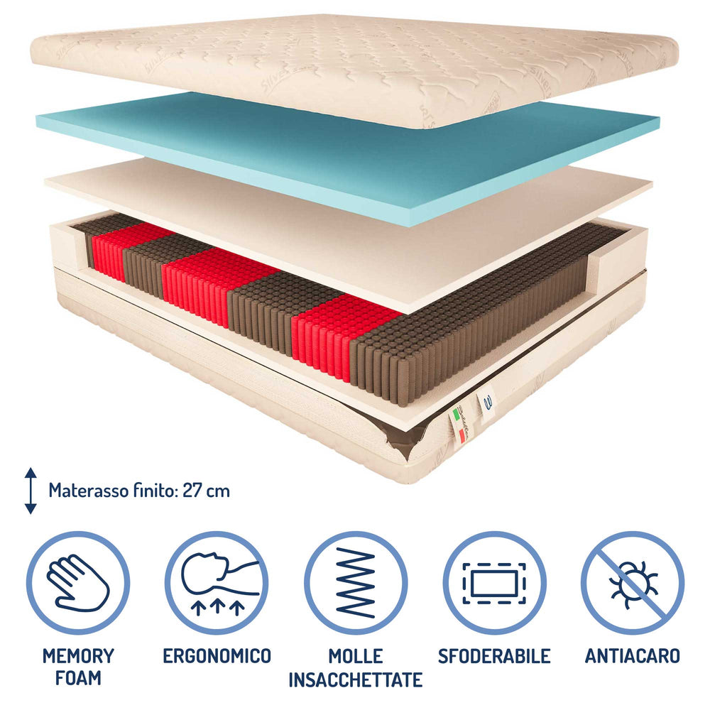 Materasso a 3000 molle insacchettate in memory Baldiflex alto 27 cm