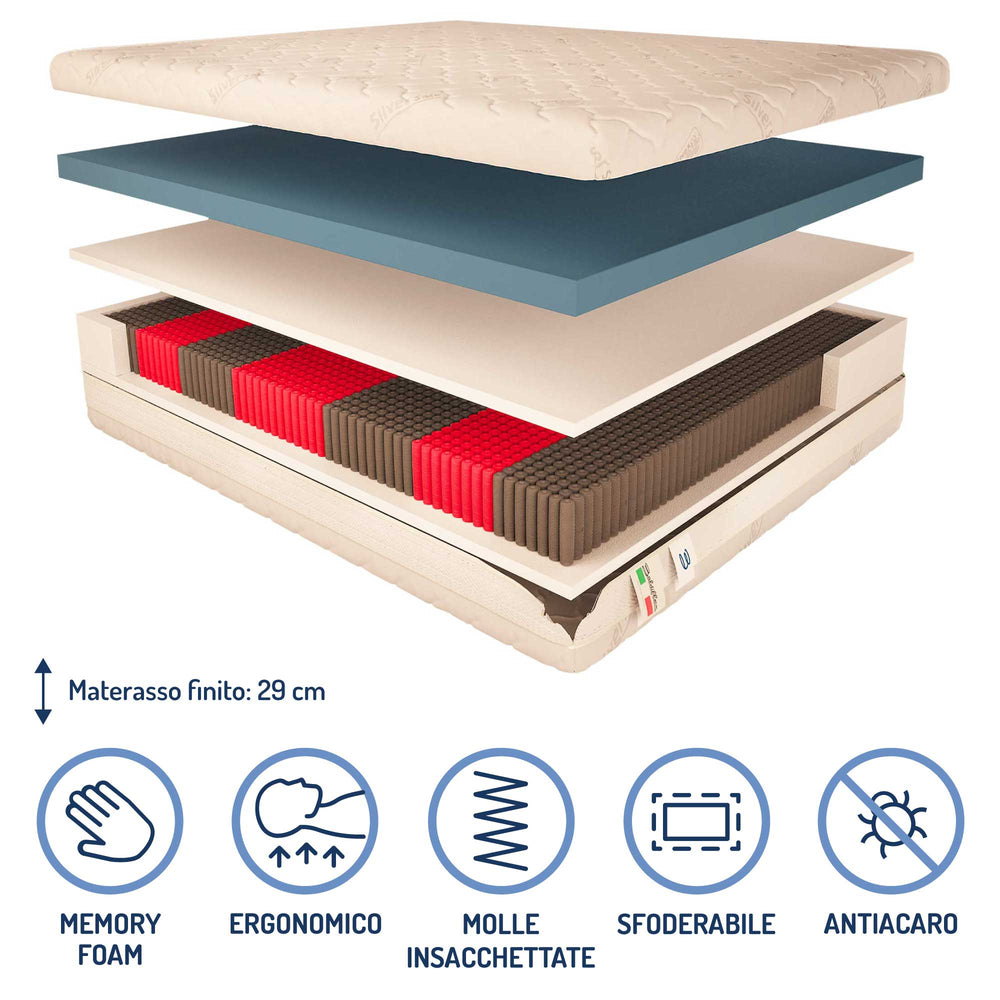 Materasso a 3000 molle insacchettate in memory Baldiflex alto 29 cm