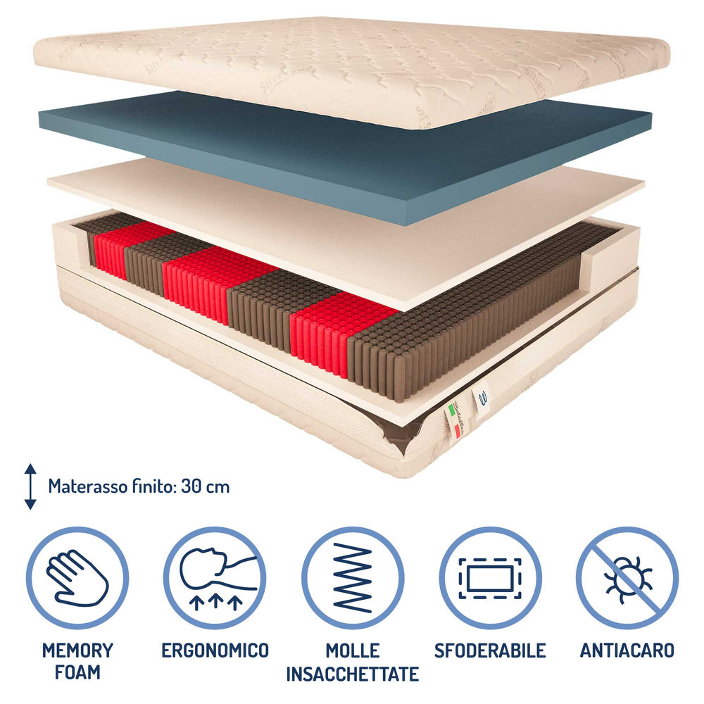 Materasso a 3000 molle insacchettate in memory Baldiflex alto 30 cm