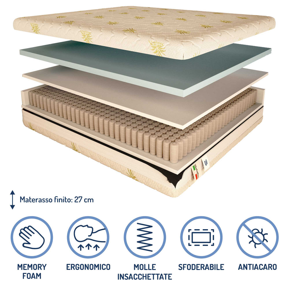 Materasso a 700 molle insacchettate in memory Baldiflex alto 27 cm
