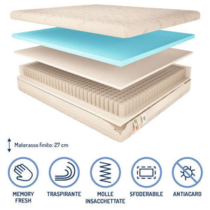Materasso a 700 molle insacchettate in memory fresh Baldiflex alto 27 cm composizione