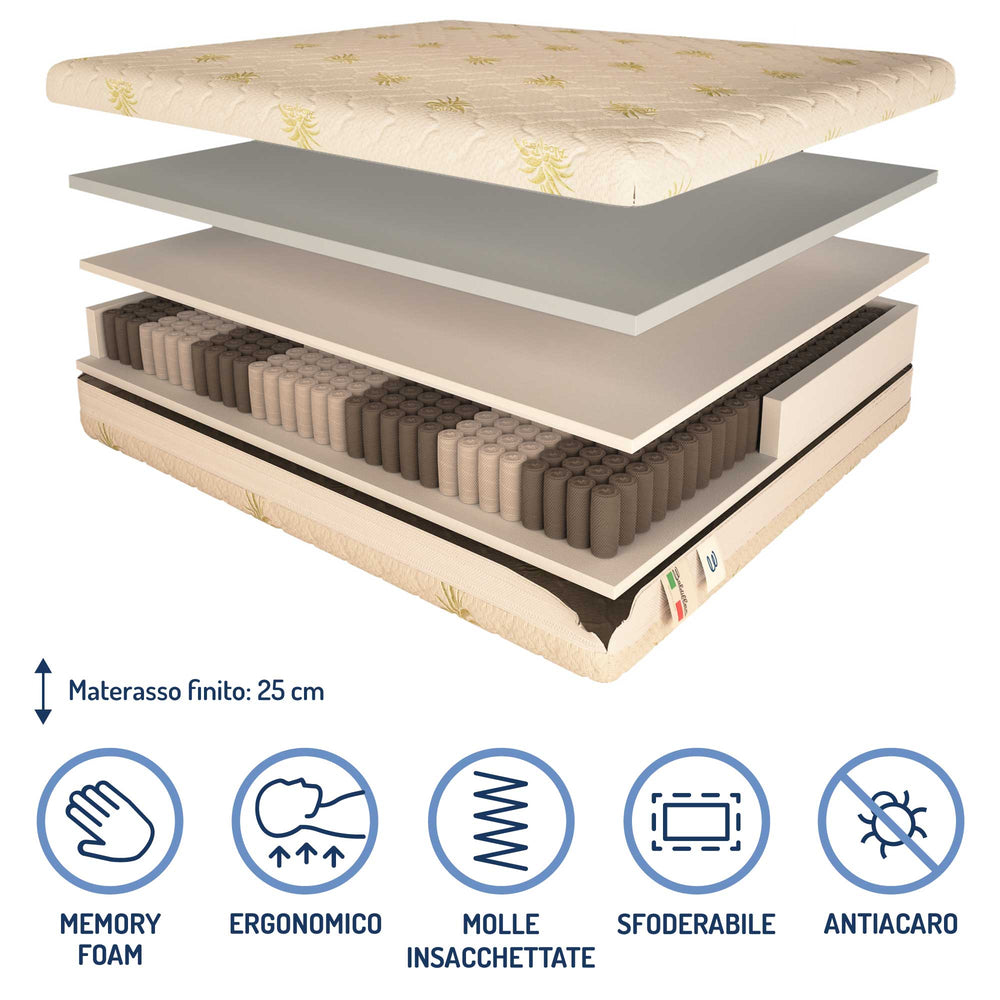 Materasso a 800 molle insacchettate in memory Baldiflex alto 25 cm