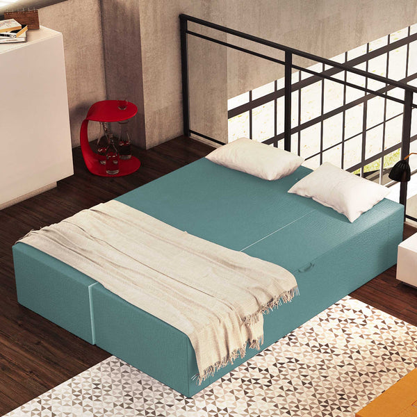 Divanoletto matrimoniale in memory Baldiflex Praticho acquamarina aperto