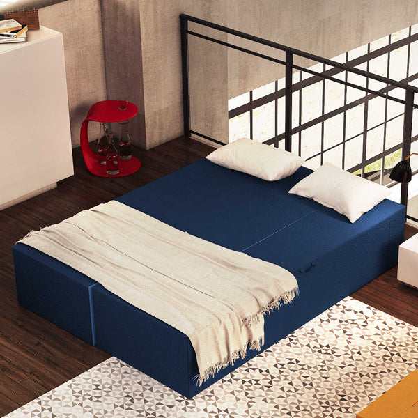 Divanoletto matrimoniale in memory Baldiflex Praticho blu aperto