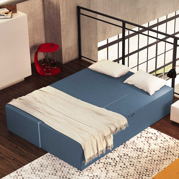 Divanoletto matrimoniale in memory Baldiflex Praticho jeans aperto