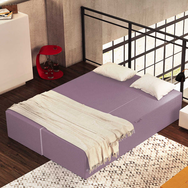 Divanoletto matrimoniale in memory Baldiflex Praticho lilla aperto