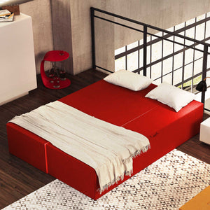 Divanoletto matrimoniale in memory Baldiflex Praticho rosso cardinale aperto