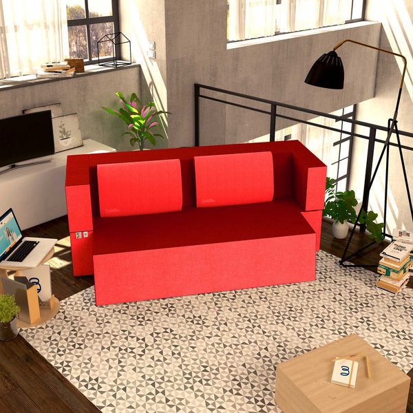 Divanoletto matrimoniale in memory Baldiflex Praticho rosso cardinale